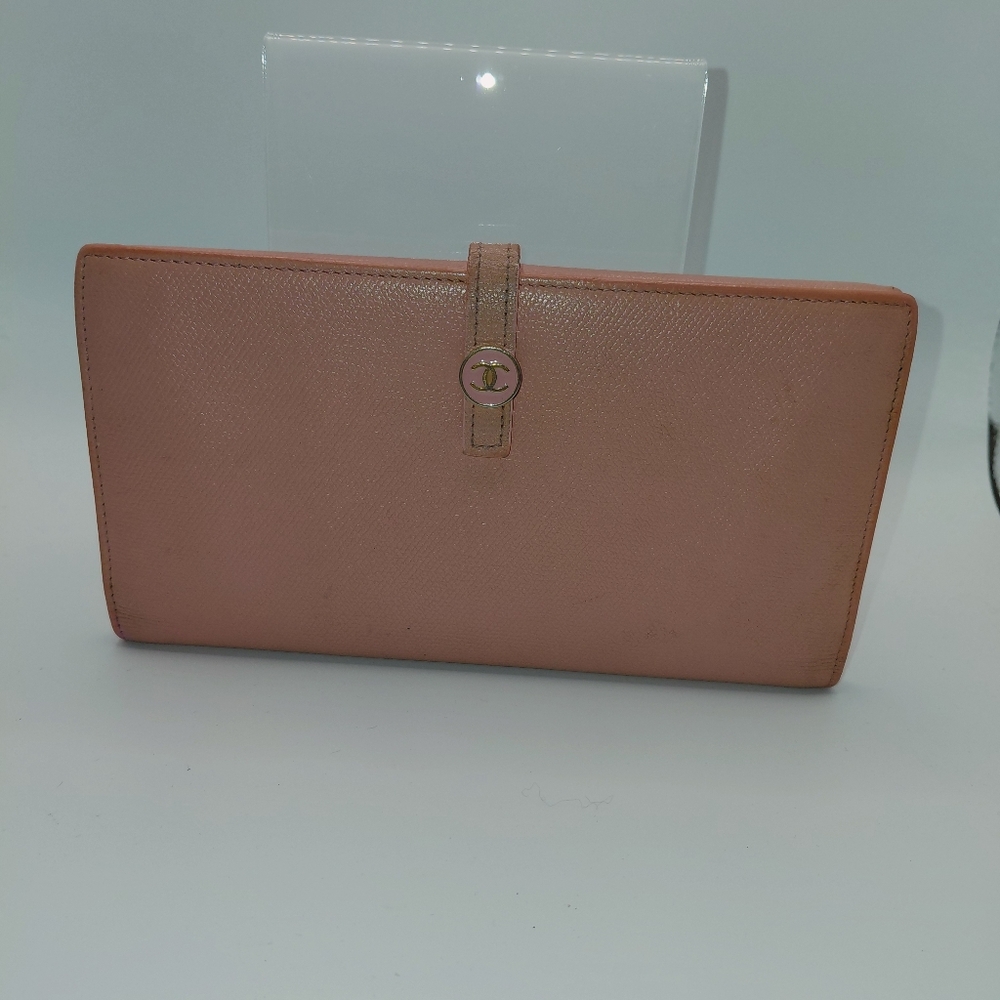 Chanel Pink Caviar Leather button long wallet